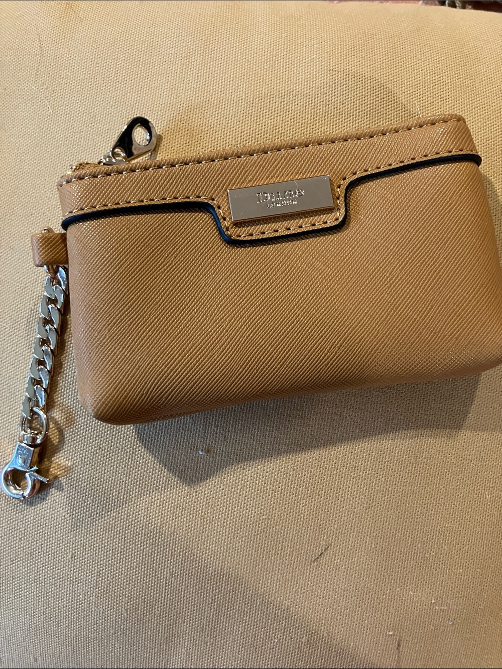 Dune London Tan Leather Zip Card Pouch with Silver Chain